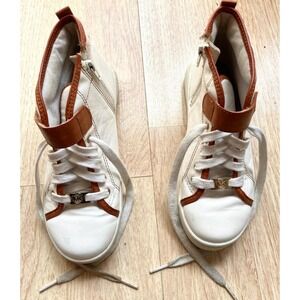 Women Michael Kors Aida MK White/Brown  Ankle Size 3 Lace Leather Side Zipper